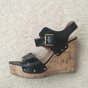 Black & Tan Buckle Wedges